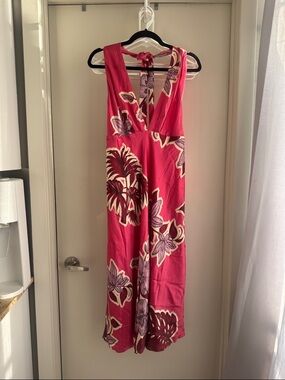Banana Republic Pink Floral Backless 100% Silk Halter Maxi Dress